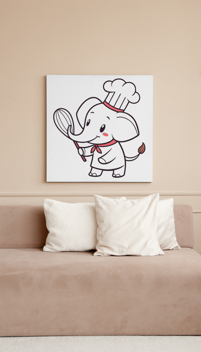 Cadre décoratif avec éléphant chef joyeux dans un style doodle amusant
