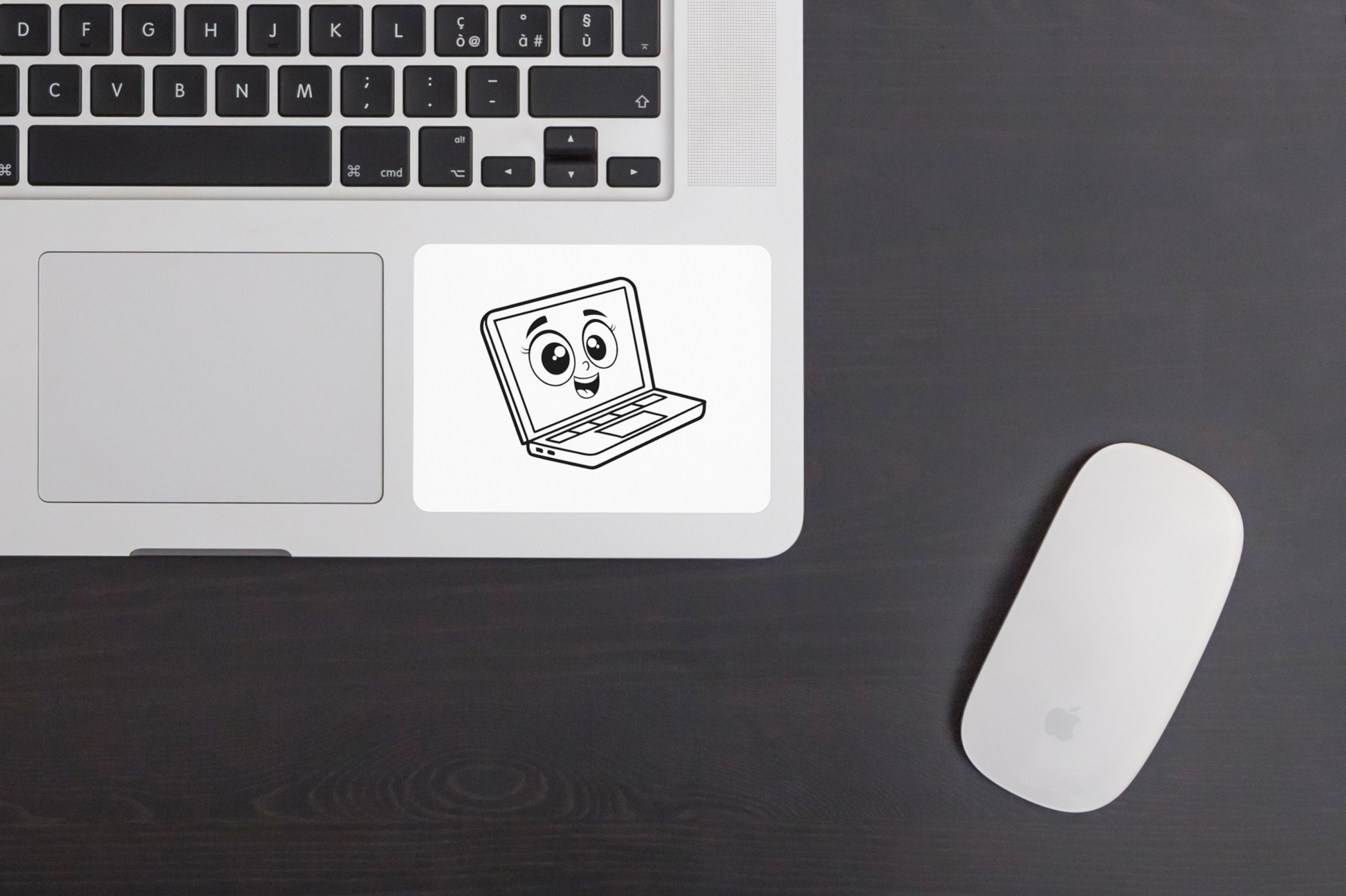 Sticker avec icône de laptop joyeux sur fond minimaliste pour école créative