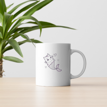 Mug avec un chat-sirène en style cartoon joyeux et thème marin
