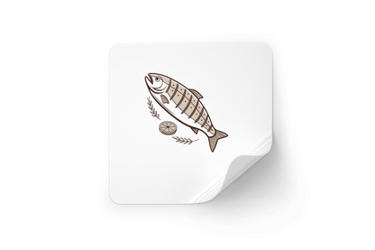 Sticker au design minimaliste montrant un poisson grillé avec citron pour cuisine