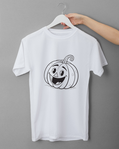 T-shirt avec icône de citrouille souriante style cartoon pour Halloween