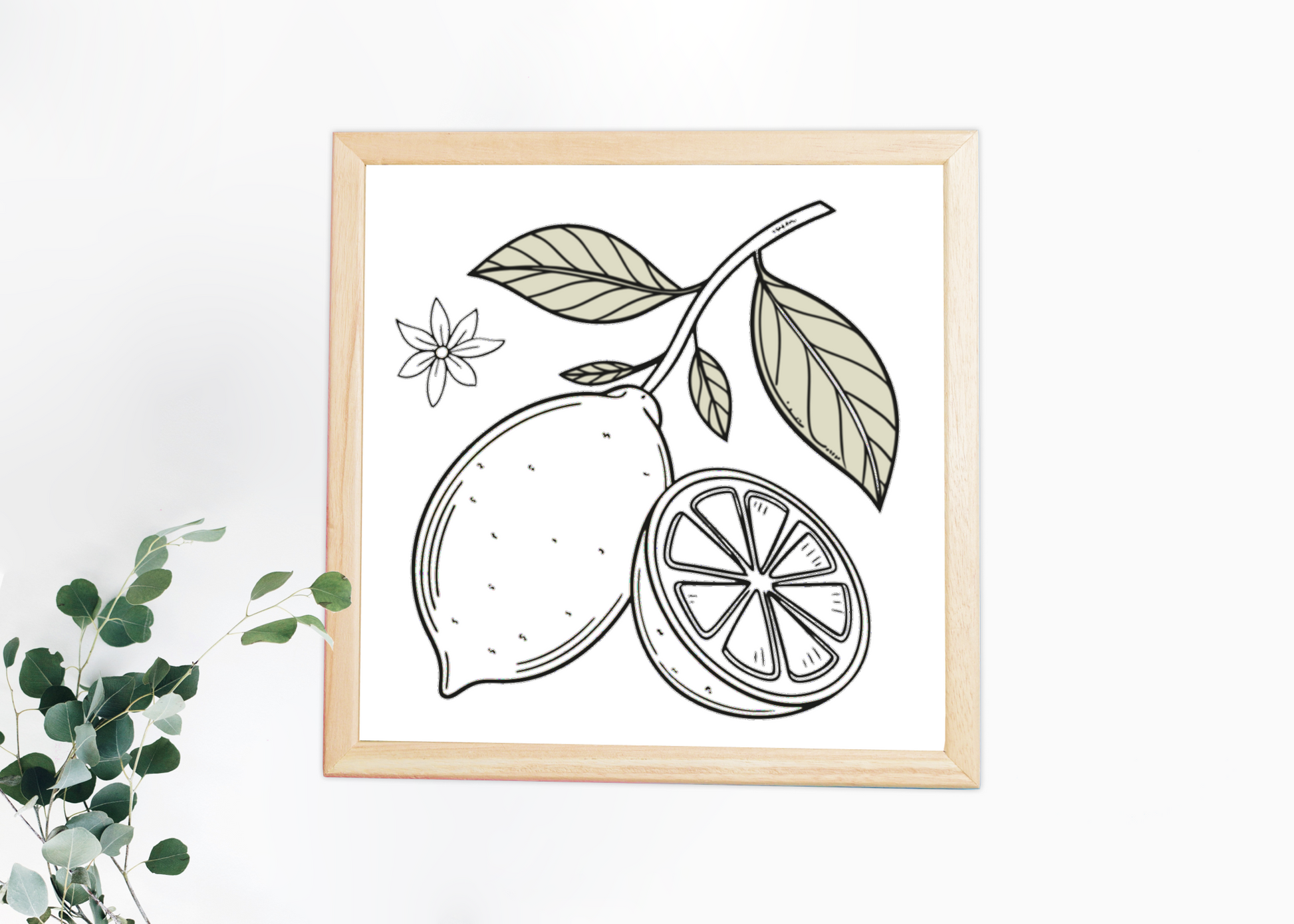 Cadre décoratif avec citron minimaliste sur fond blanc en ambiance estivale