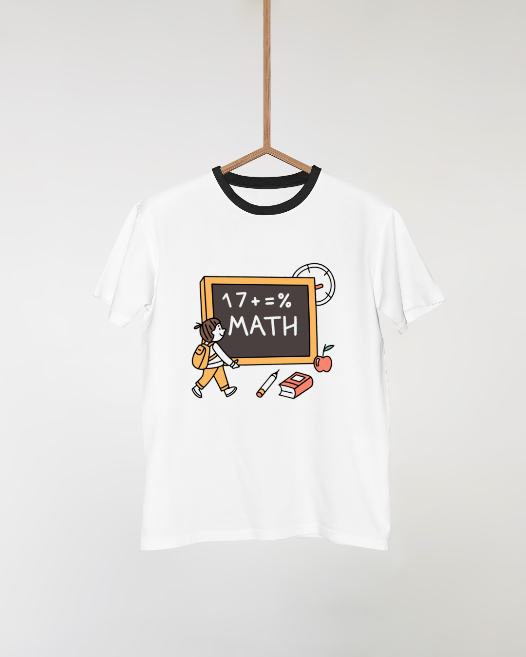 T-shirt avec écolier joyeux sur fond pastel style scolaire