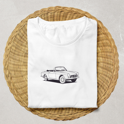 Design Peugeot 404 sur tee-shirt pour mode vintage.