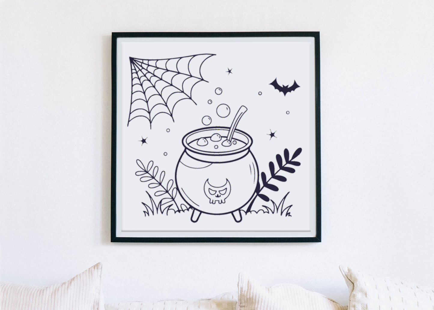Cadre avec motif mystérieux de chaudron magique et chauve-souris pour Halloween