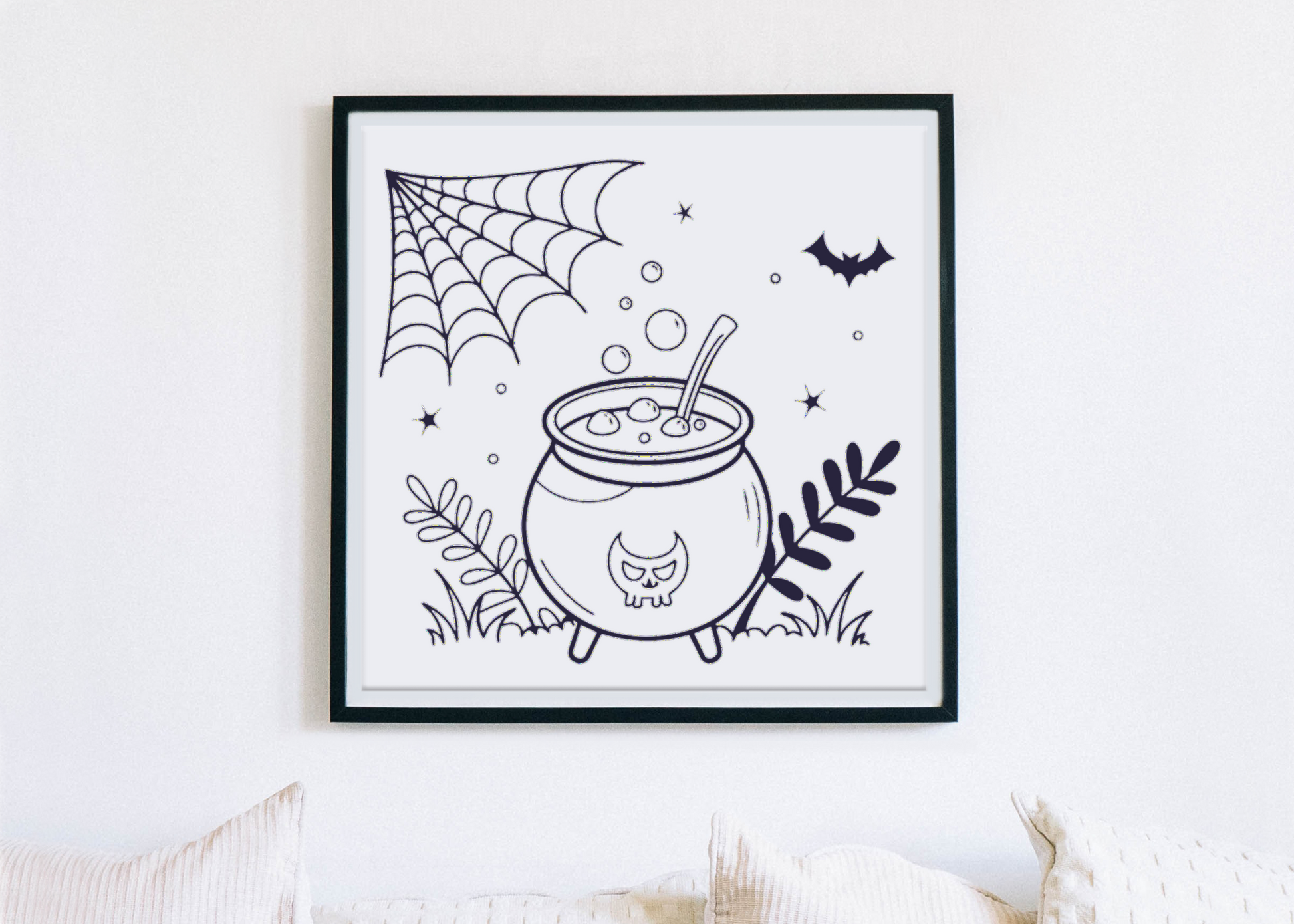 Cadre avec motif mystérieux de chaudron magique et chauve-souris pour Halloween