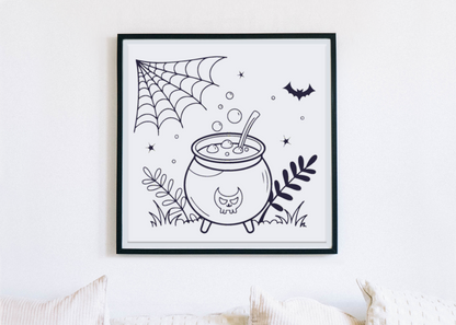 Cadre avec motif mystérieux de chaudron magique et chauve-souris pour Halloween