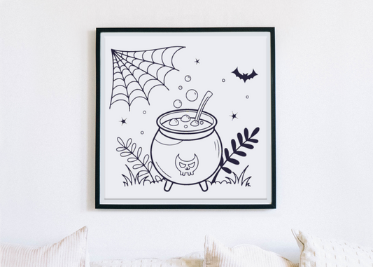 Cadre avec motif mystérieux de chaudron magique et chauve-souris pour Halloween