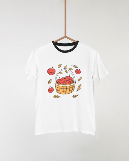 T-shirt déco avec pommes joyeuses en panier thème automne
