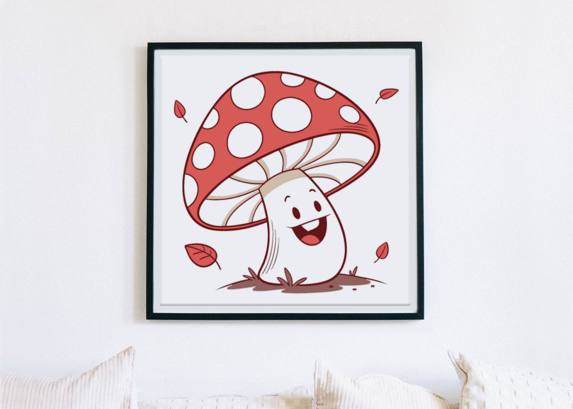 Cadre avec doodle de champignon joyeux, ambiance automnale verdoyante