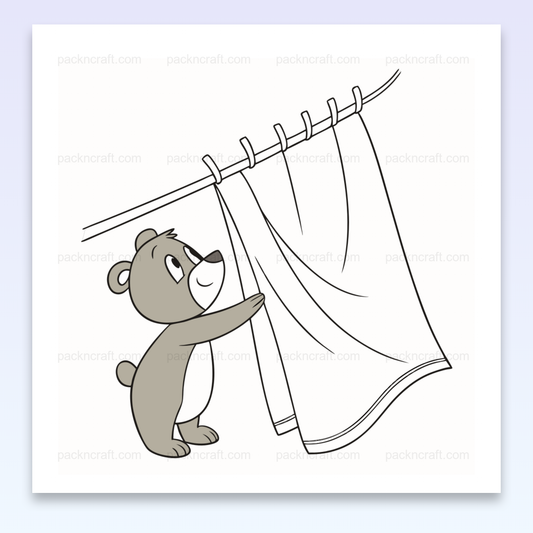 Illustration d'un ours curieux en style linéaire, thématique familiale et éducative.
