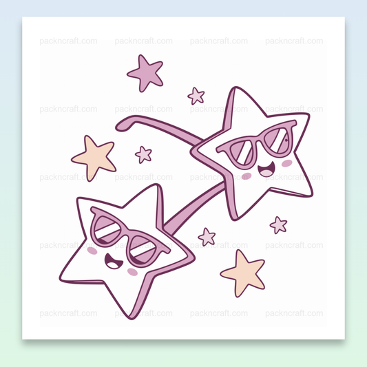 Illustration kawaii d'étoiles avec lunettes, idéal pour décorations festives