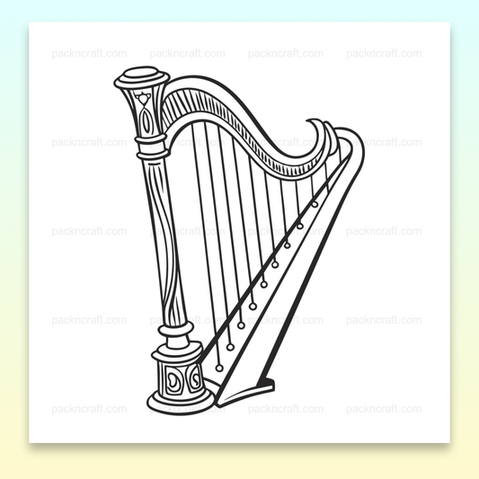 Illustration vectorielle minimaliste d'une harpe élégante pour projets créatifs.