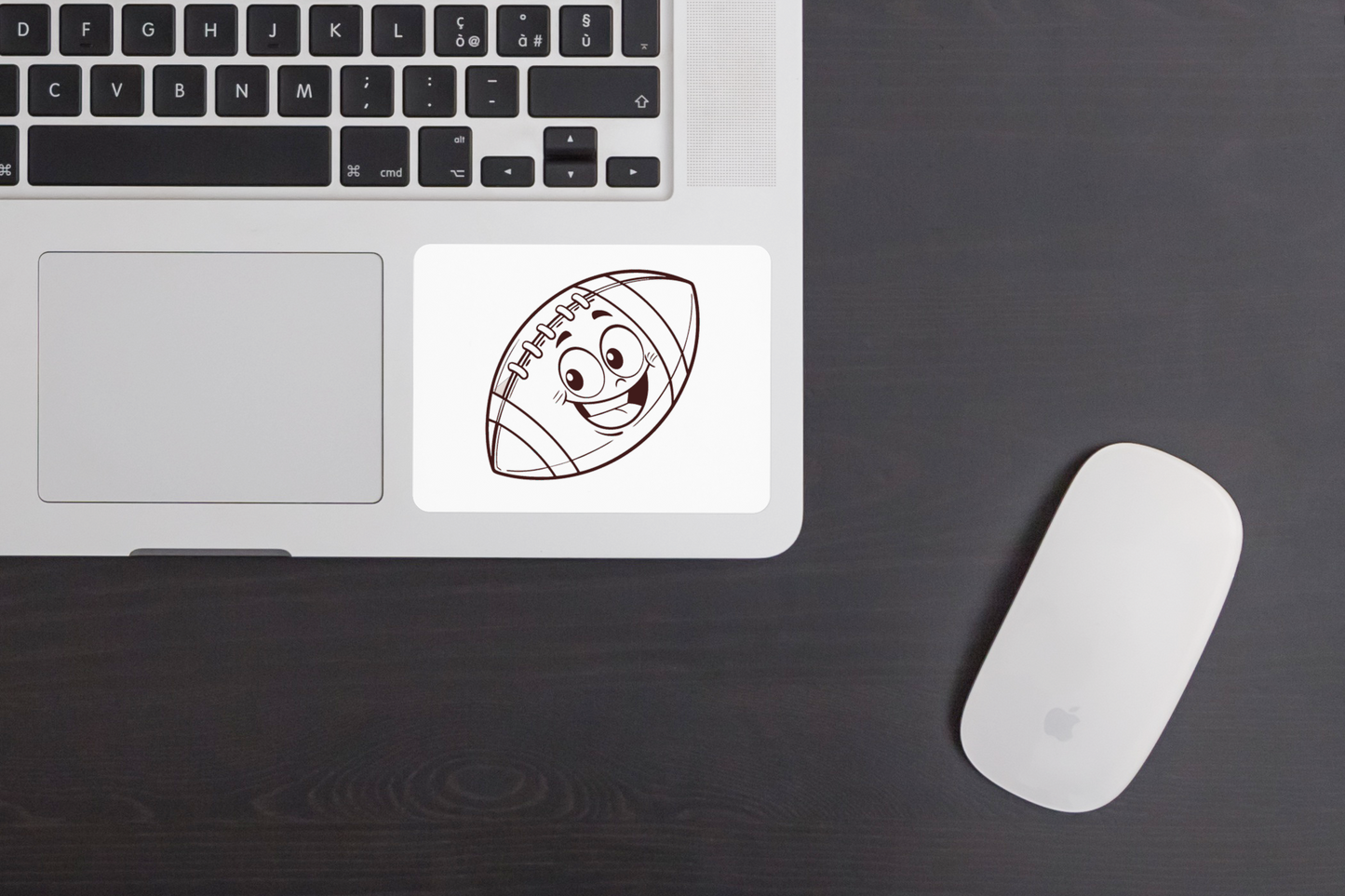 Sticker avec un ballon de rugby souriant au design minimaliste et créatif