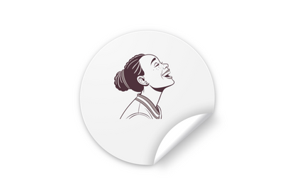 Sticker avec portrait monochrome de femme souriante chignon en icône moderne
