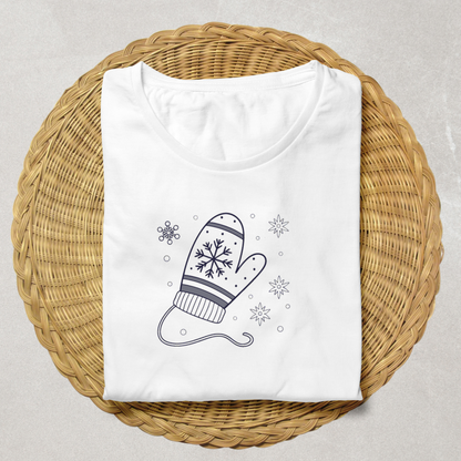 T-shirt au style minimaliste décoré d'une moufle et flocons thème hiver