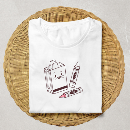 T-shirt amusant avec des crayons souriants, style scolaire coloré et ludique