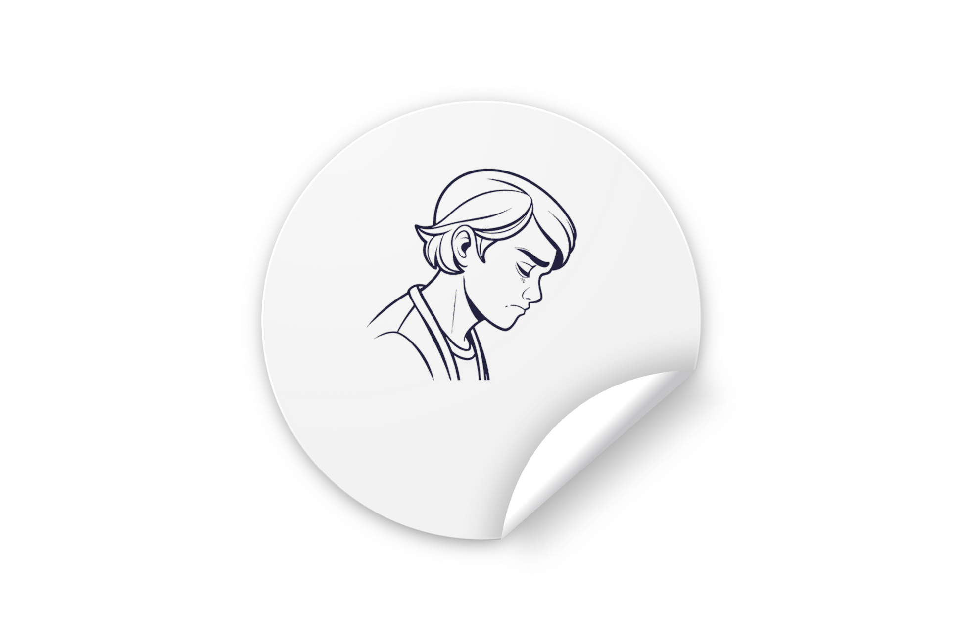 Sticker éducatif avec garçon pensif dessin stylisé et détaillé