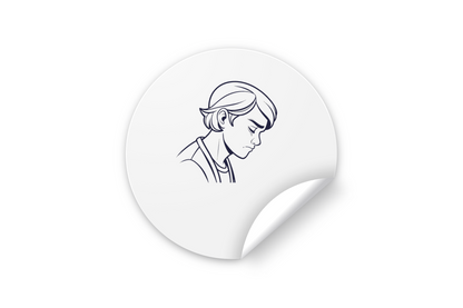 Sticker éducatif avec garçon pensif dessin stylisé et détaillé