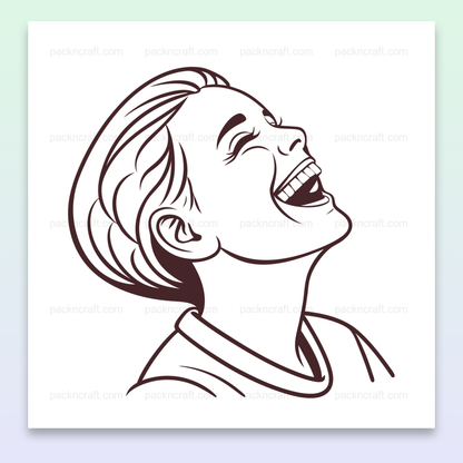 Illustration d'un enfant riant, style dessin monochrome, utilisable en déco.