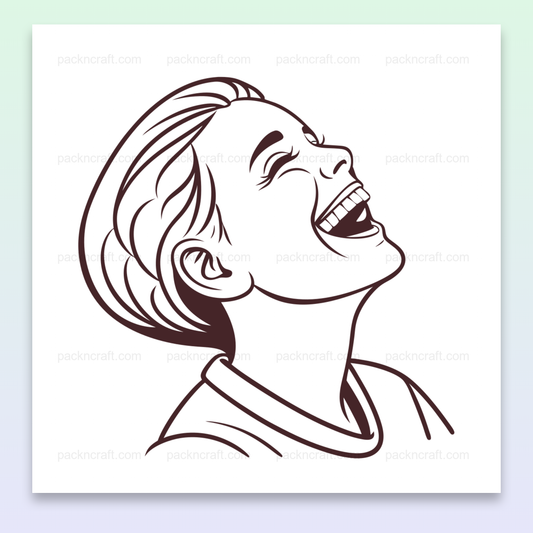 Illustration d'un enfant riant, style dessin monochrome, utilisable en déco.