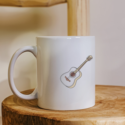 Mug décoré d'une guitare acoustique au design élégant dans un style musical paisible