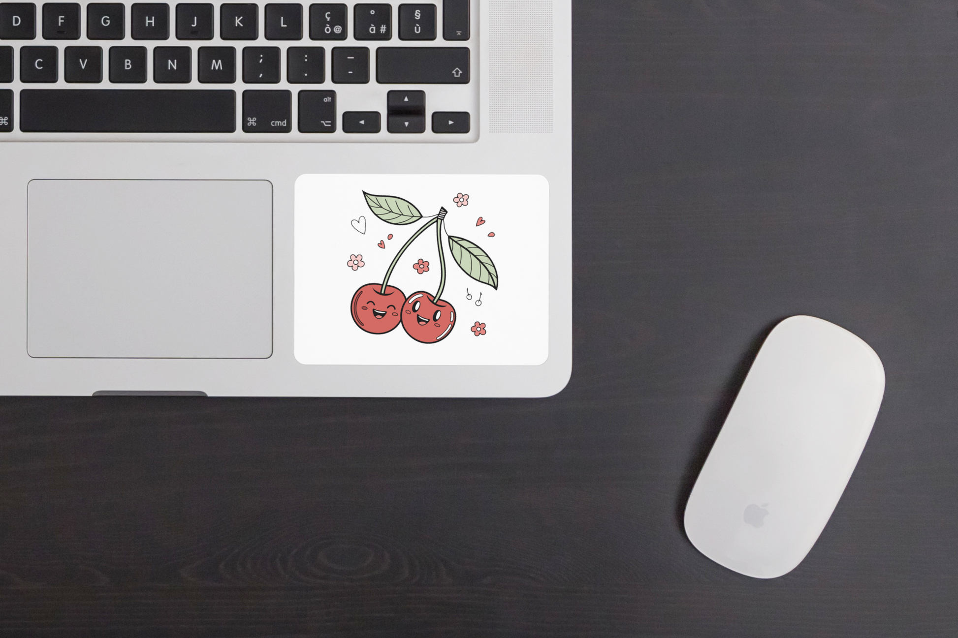 Sticker avec cerises joyeuses et colorées sur fond fruité