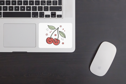 Sticker avec cerises joyeuses et colorées sur fond fruité