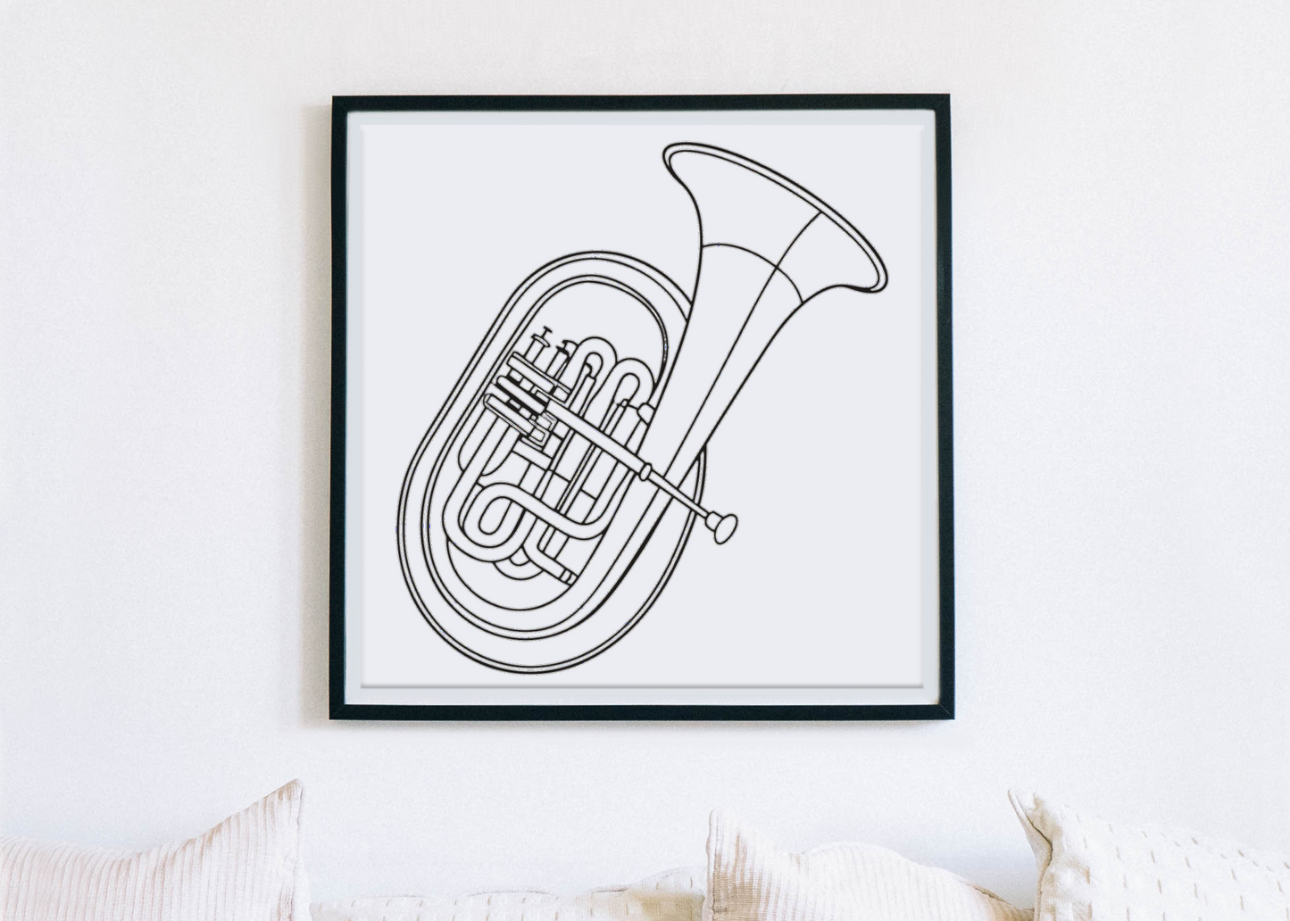 Cadre décoratif avec tuba stylisé minimaliste au thème musical jazz