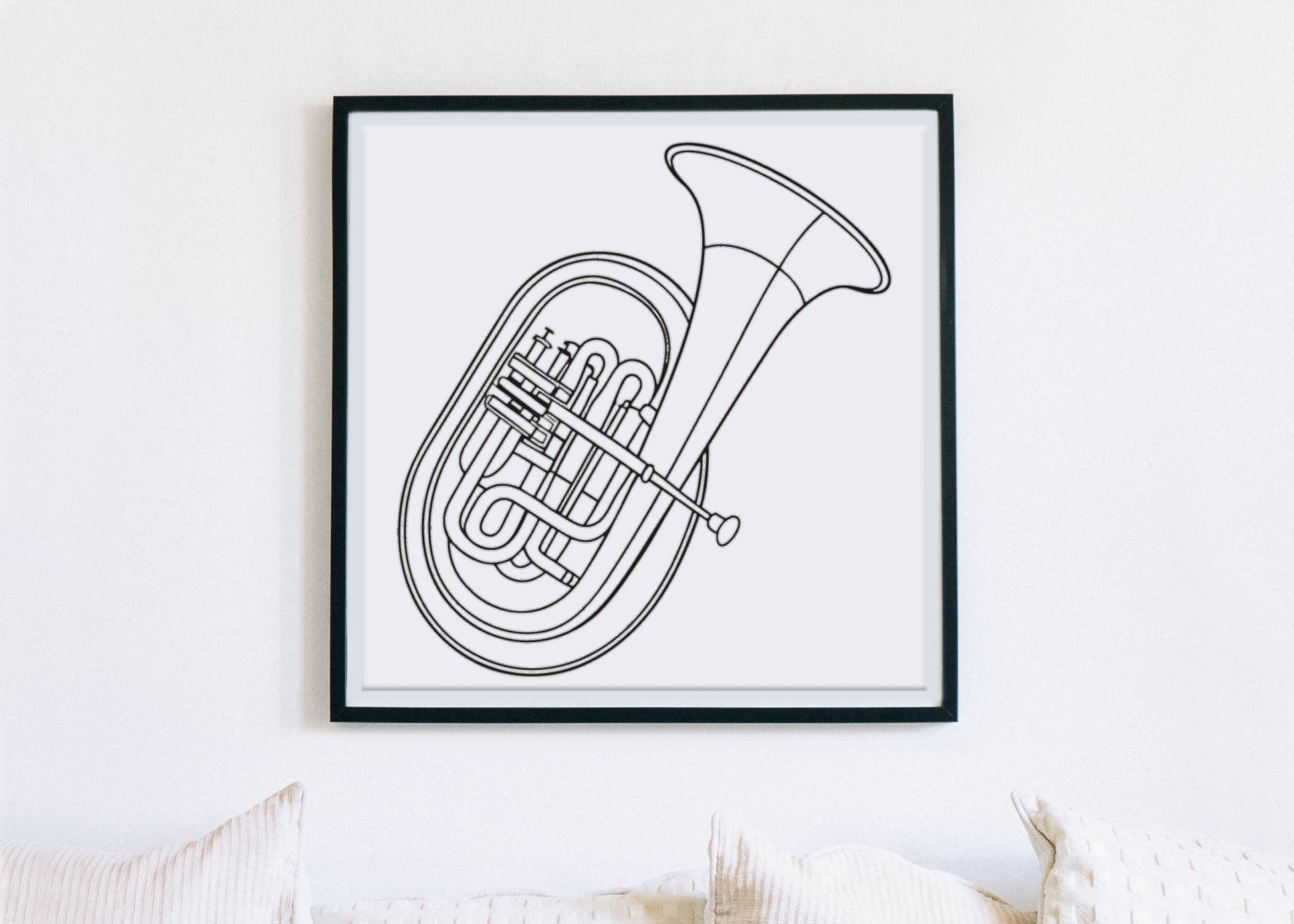 Cadre décoratif avec tuba stylisé minimaliste au thème musical jazz