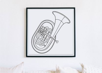 Cadre décoratif avec tuba stylisé minimaliste au thème musical jazz