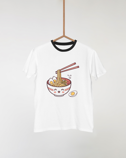 T-shirt kawaii avec bol de ramen joyeux dans un style mignon et cuisine