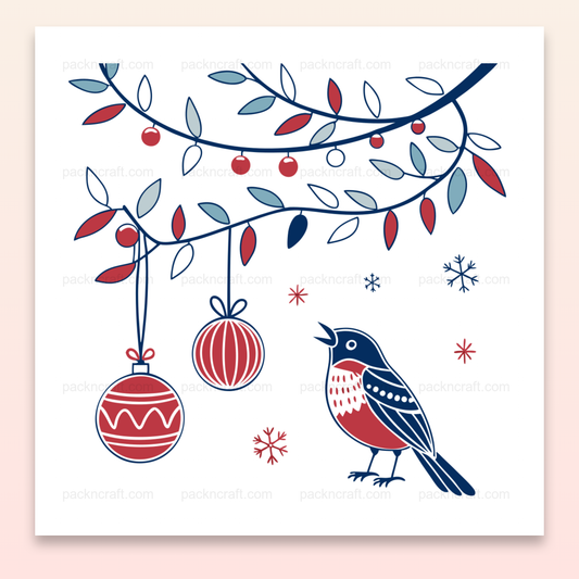 Illustration festive d'un oiseau chantant avec des décorations, pour DIY et déco.