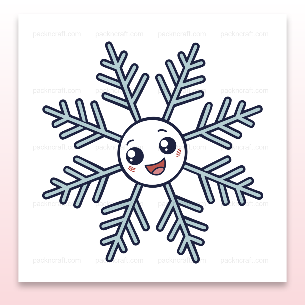 Illustration SVG doodle du flocon de neige joyeux pour projets déco et éducatifs en hiver.