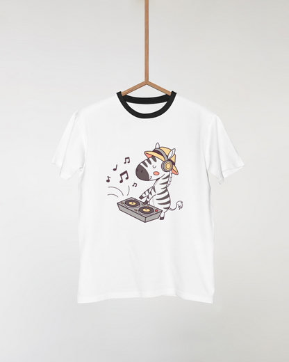 T-shirt avec dessin Zèbre DJ style doodle pour un look de fête musicale amusant