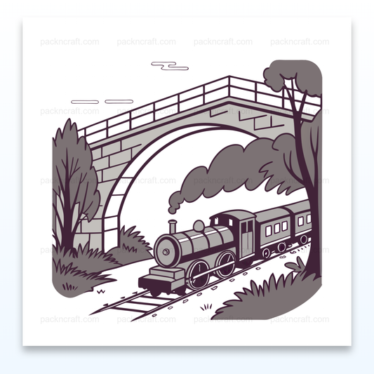 Illustration vintage de train sous un pont pour usage créatif et éducatif