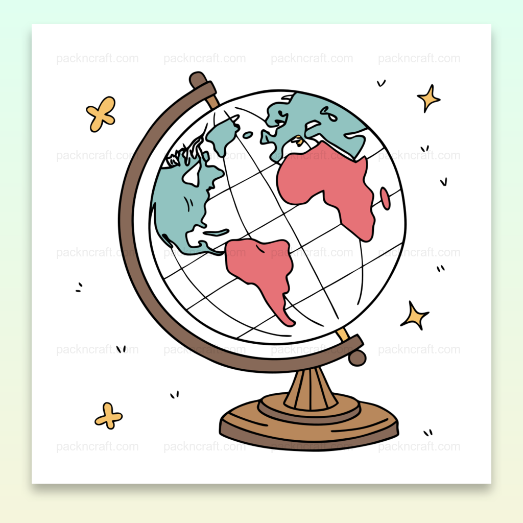 Illustration d'un globe terrestre curieux en style doodle, idéal pour l'éducation et la décoration.