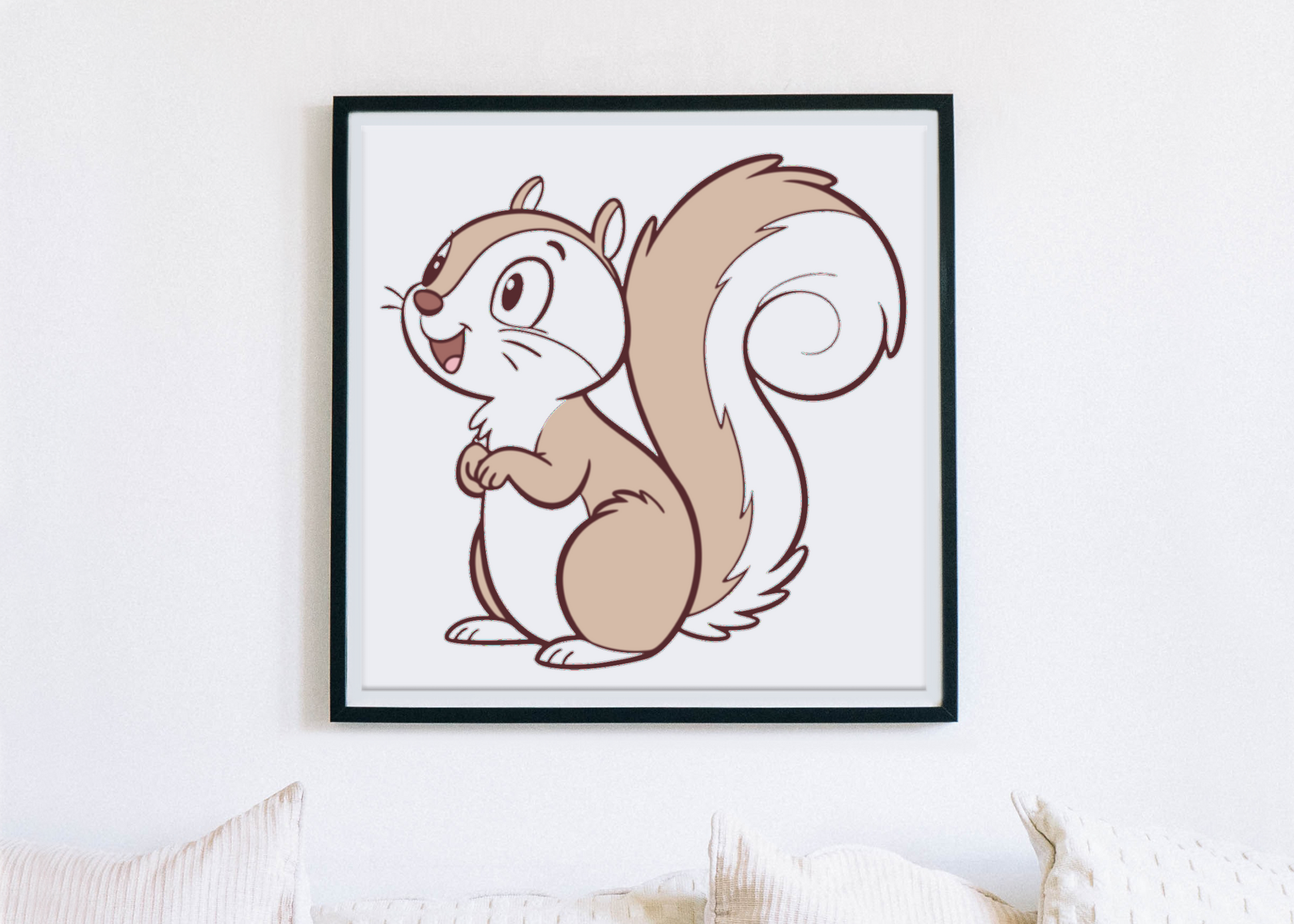 Cadre décoratif avec écureuil curieux en style cartoon thème forêt