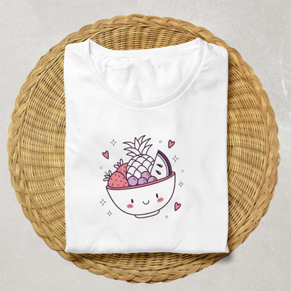 T-shirt avec bol de fruits souriant pour cuisine joyeuse tons pastel