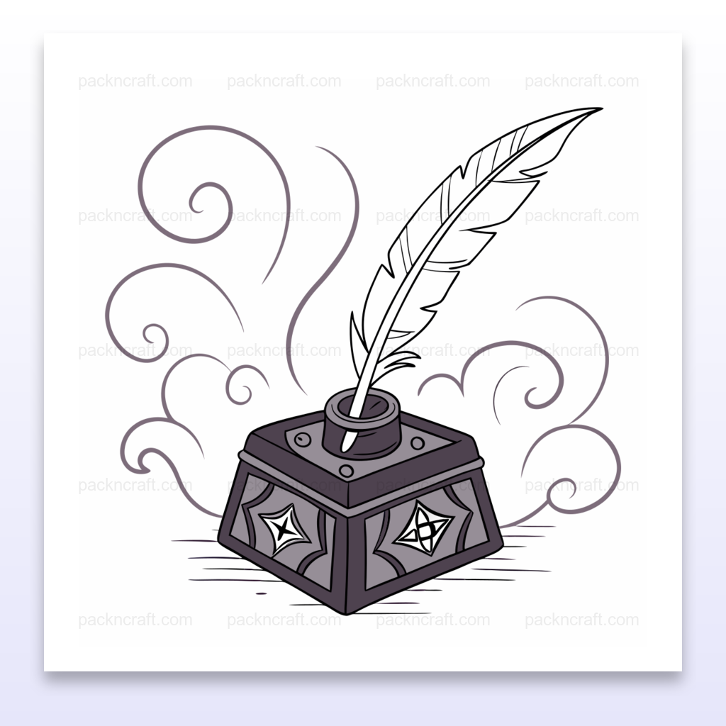 Illustration d'une plume magique encrée avec un style rétro pour des projets d'écriture et de décoration.