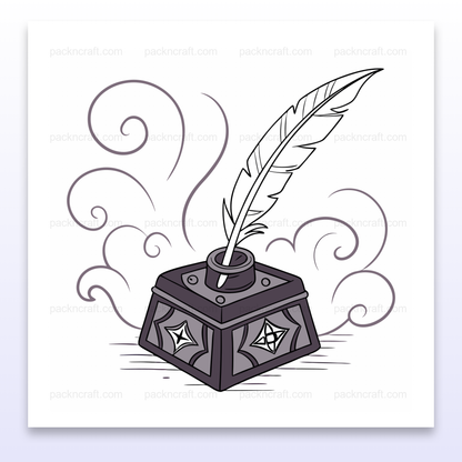 Illustration d'une plume magique encrée avec un style rétro pour des projets d'écriture et de décoration.