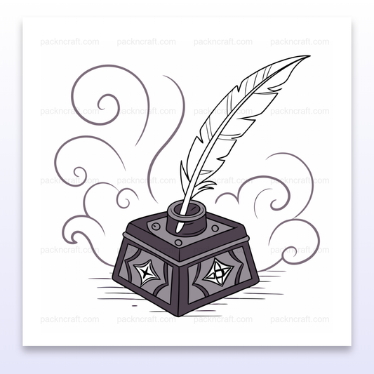 Illustration d'une plume magique encrée avec un style rétro pour des projets d'écriture et de décoration.