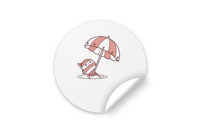 Sticker avec un personnage kawaii sous un parasol pour un thème estival
