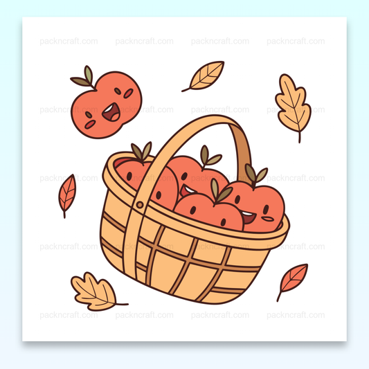 Illustration kawaii de pommes heureuses en automne, parfaite pour des projets créatifs.