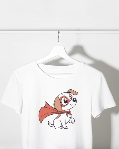 T-shirt avec chiot héroïque en cape style kawaii pour fans de jeux d'aventure