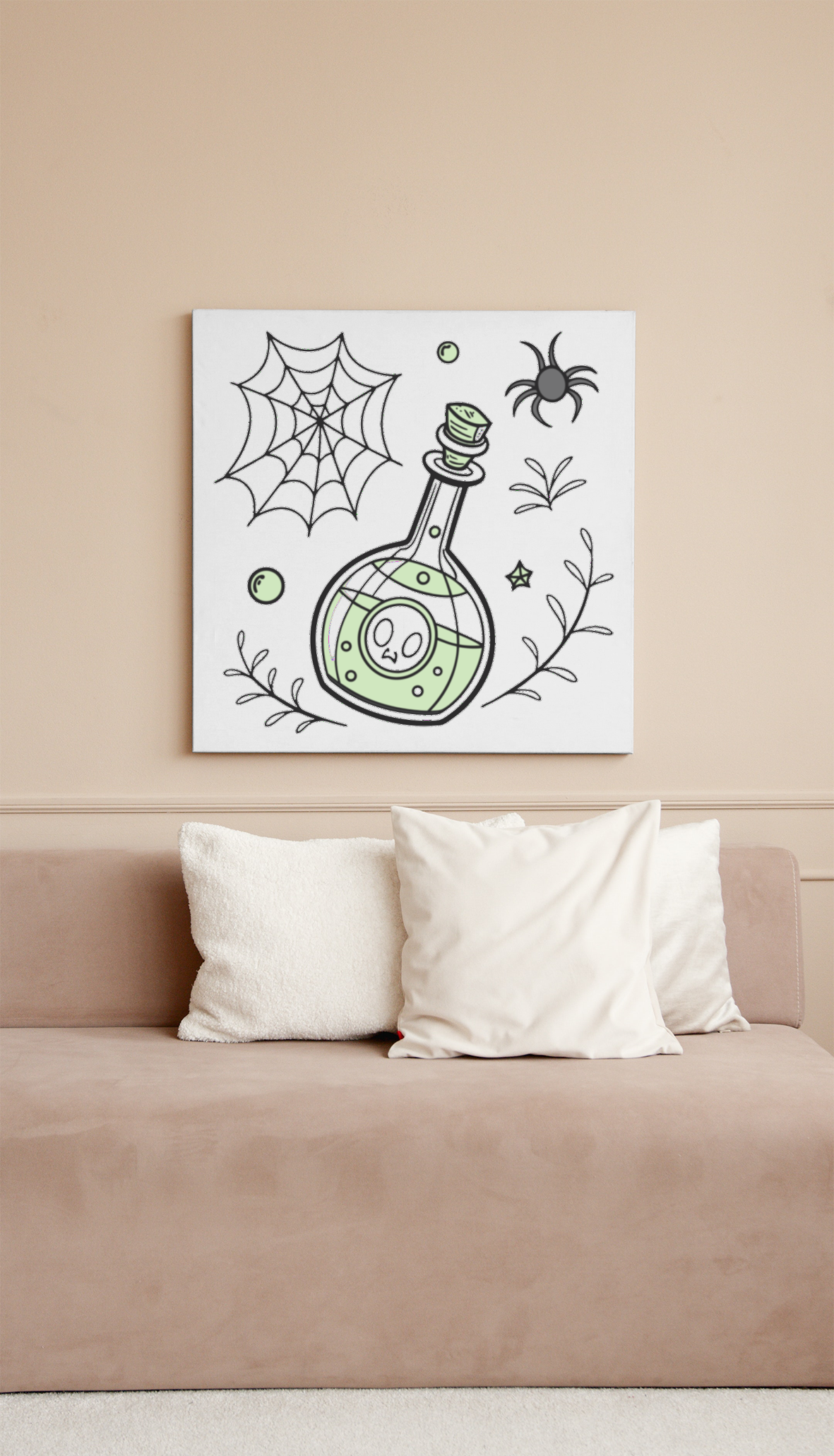Cadre avec potion magique mystique sur fond Halloween vibrant et enchanteur