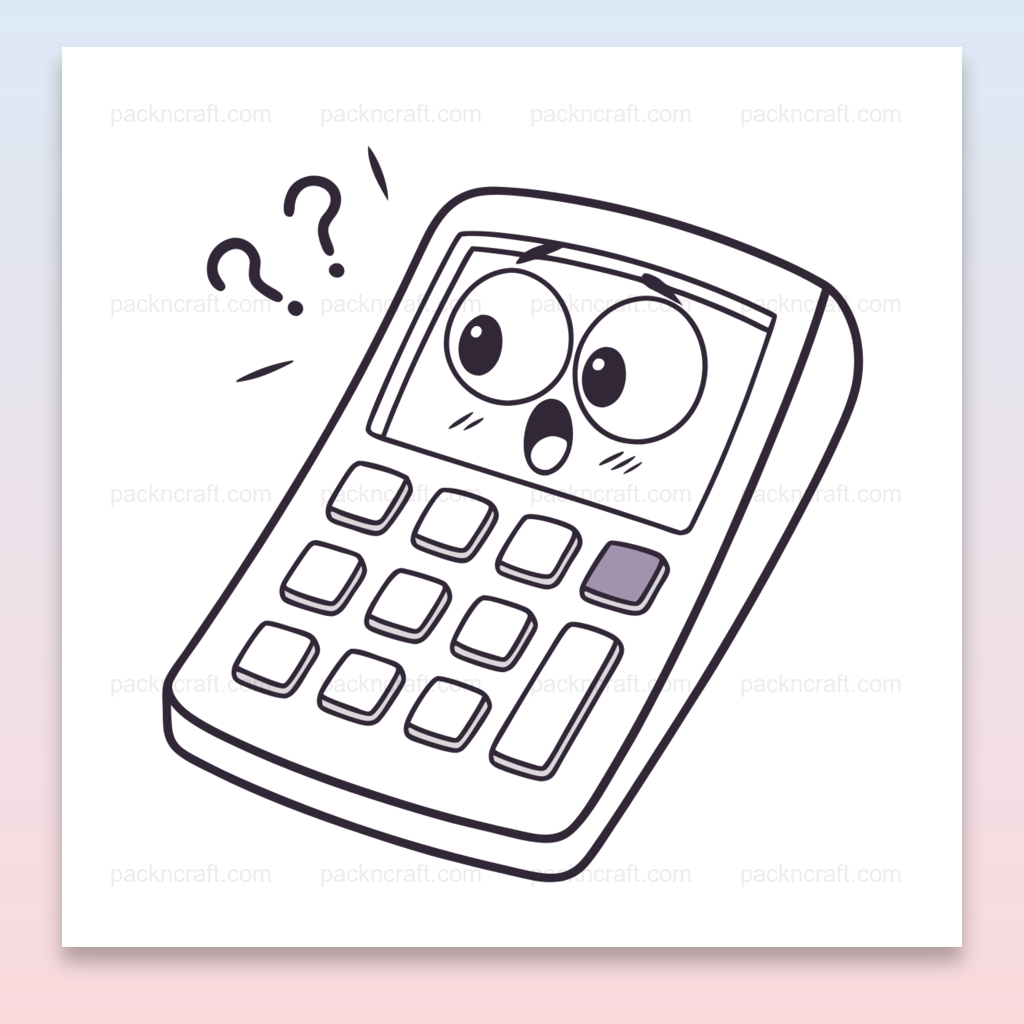 Illustration d'une calculatrice étonnée, parfait pour projets éducatifs et papeterie.