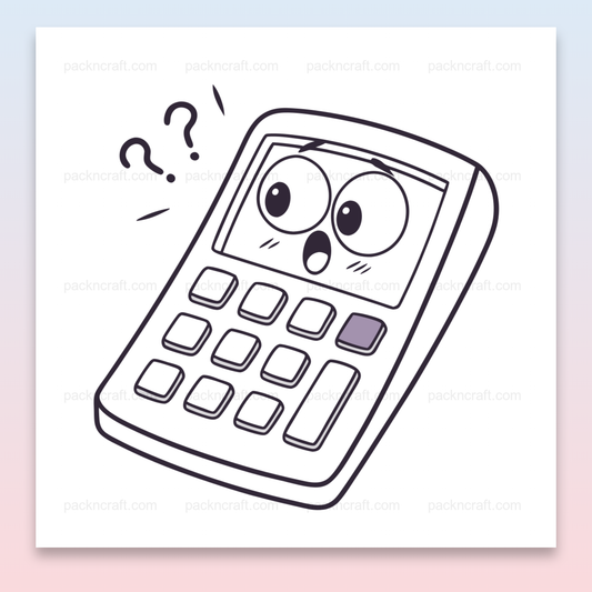 Illustration d'une calculatrice étonnée, parfait pour projets éducatifs et papeterie.