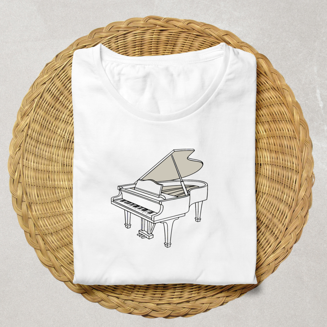 T-shirt avec piano à queue élégant dans un style minimaliste muzyczny