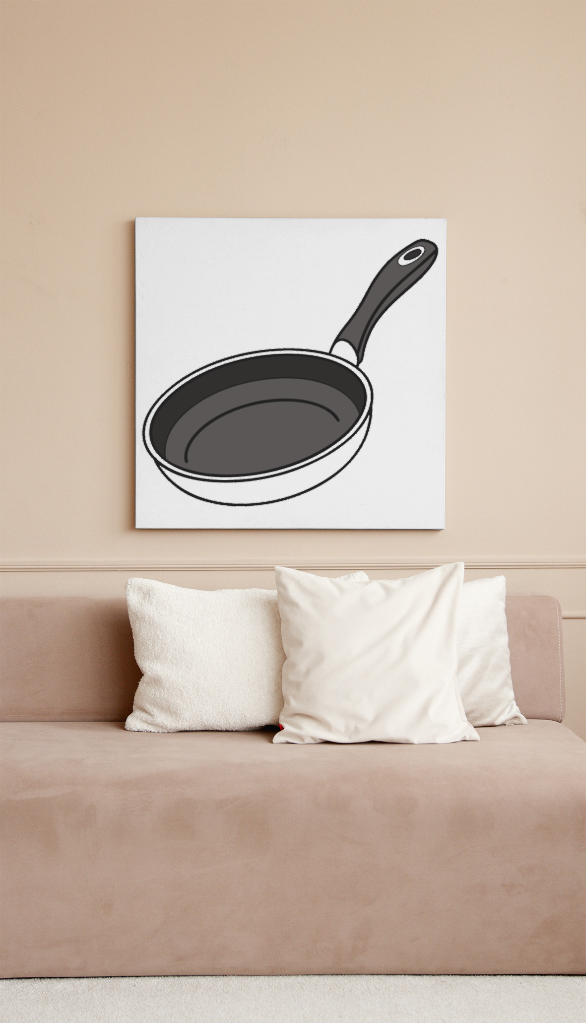 Cadre décoratif avec art culinaire stylisé d'une poêle élégante